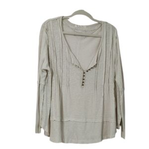 We The Free Melody Pintuck Linen and Cotton Henley Size M